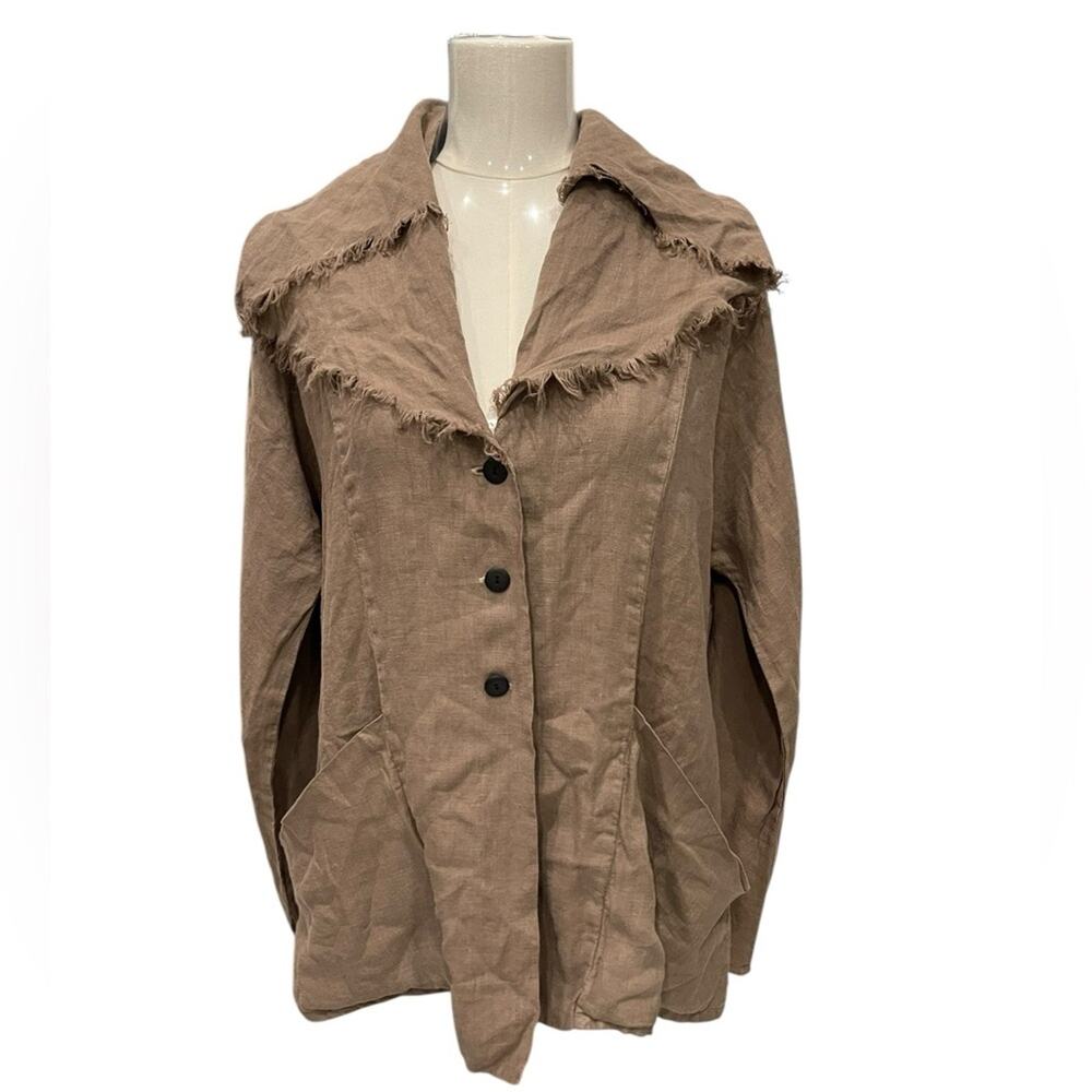 CYNTHIA ASHBY Sz XS Runs S M Taupe Brown Linen Lagenlook Art Jacket Funky